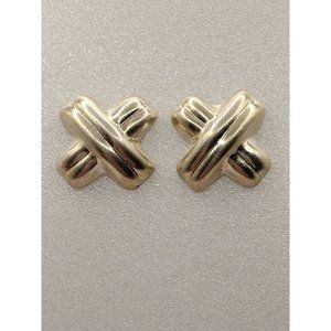 Sterling Silver 925 Stamped Large Vintage X Shaped Stud Earrings